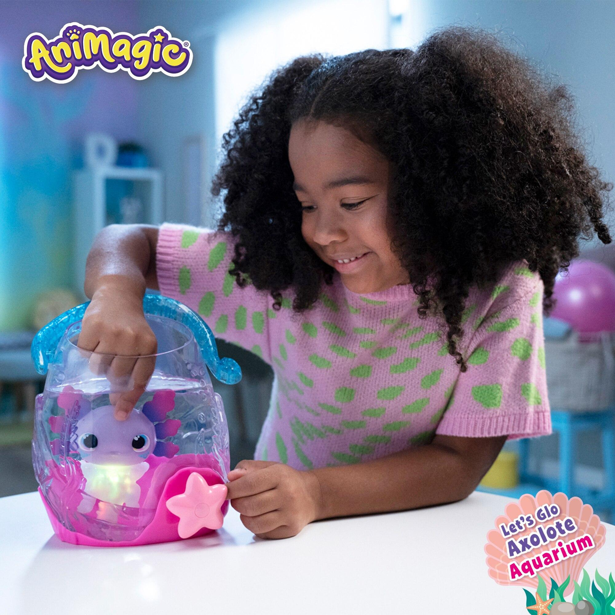 Girl playing with Animagic Let's Glo Axolotl Bubble Reef