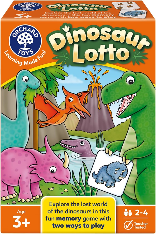 Dinosaur Lotto game box with colourful prehistoric illustrations