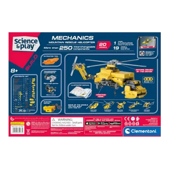 Clementoni Mechanics Mountain Rescue Helicopter box back showing 20 models