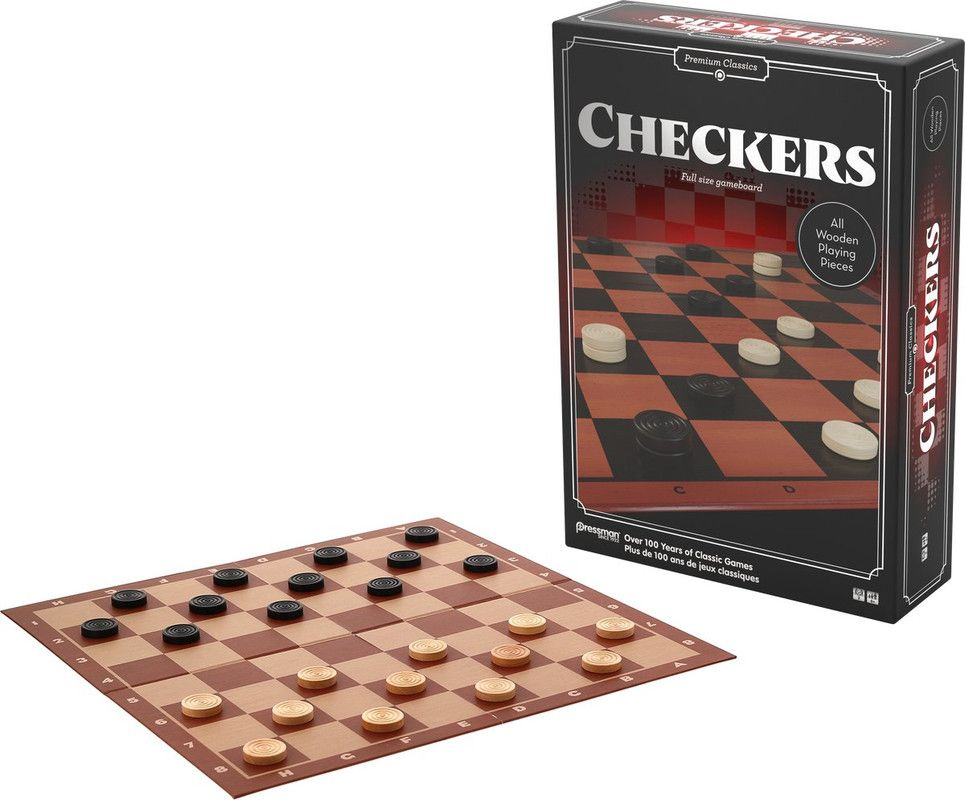 Premium Classics Checkers wooden board game with playing pieces